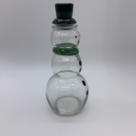 Frosty The Snowman Vtg. Christmas Painted Cocoa Glass Jug/Decanter With Top Hat - Picture 2 of 11